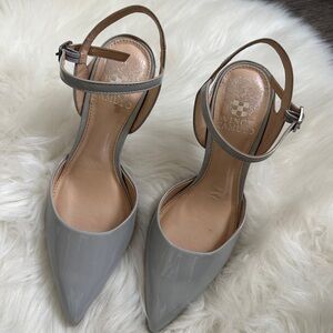 Vince Camuto Light Grey Patent Pointed-Toe Ankle-Strap Pumps
